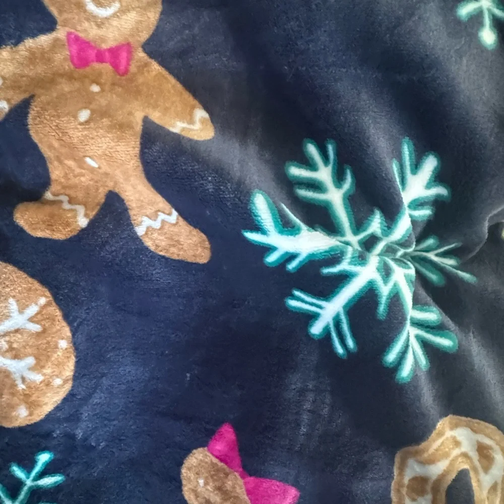 RAE DUNN PLUSH CHRISTMAS HOLIDAY THROW BLANKET w/GINGERBREAD HOUSE/MAN SNOWFLAKE